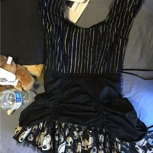 Black and White Striped Dress with Skull Print